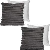 OHS 2 x Faux Fur Thick Rib Filled Cushion Covers in Charcoal | Size: 45 cm x 45 cm