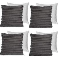OHS 4 x Faux Fur Thick Rib Filled Cushion Covers in Charcoal | Size: 45 cm x 45 cm