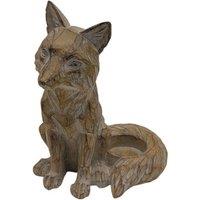 Straits Wood Effect Fox Tealight Holder in Light Brown