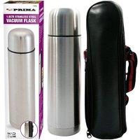 BARGAINS-GALORE 1l Stainless Steel Flask Hot & Cold Drinks Carry Case Vacuum Insulated in Silver