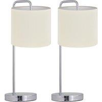 First Choice Lighting Set of 2 Chrome Arched Table Lamp with White Micropleat Shade in Silver