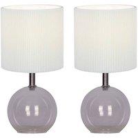 First Choice Lighting Set of 2 Buck - Clear Glass Table Lamps with White Pleated Shade