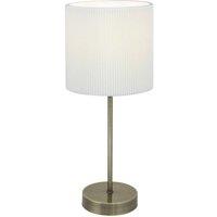 First Choice Lighting Antique Brass Stick Table Lamp with White Micropleat Shade in Bronze