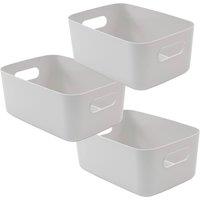 Tanness 3 Pack Stackable Plastic Storage Boxes with Handles - Grey
