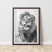 60 SECOND MAKEOVER Lion Brushing Teeth Animal Print | Size: A3