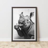 60 SECOND MAKEOVER Rhino Brushing Teeth Animal Print | Size: A3