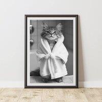 60 SECOND MAKEOVER Cat Bathrobe Dressing Gown Animal Print | Size: A3