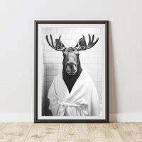 60 SECOND MAKEOVER Moose Bathrobe Dressing Gown Animal Print | Size: A3