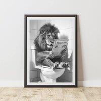 60 SECOND MAKEOVER Lion On The Toilet Animal Print | Size: A4
