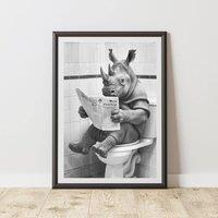 60 SECOND MAKEOVER Rhino On The Toilet Animal Print | Size: A4