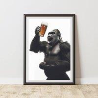 60 SECOND MAKEOVER Funny Gorilla Drinking Beer Print | Size: A4