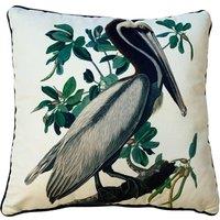 John James Audubon Brown Pelican Filled Cushion in White