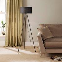 K LIVING Modern Black Metal Tripod Floor Lamp Cotton Fabric Lampshade in Black
