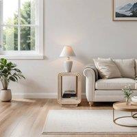 IH Design Selina Carved Mango Wood Side Table / End Table for Living Room in Light Tan