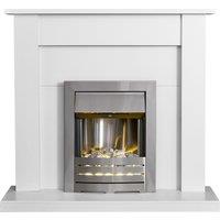 Adam Fires & Fireplaces Adam Sutton Fireplace in Pure White with Helios Electric Fire In Brushed Steel, 43 Inch in Grey