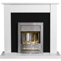 Adam Fires & Fireplaces Adam Sutton Fireplace in Pure White & Black with Helios Electric Fire in Brushed Steel, 43 Inch in Grey