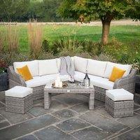 Primrose Living Luxury Rattan 7 Seater Modular Garden Furniture Sofa Set with Coffee Table & Footstools in Stone in Grey