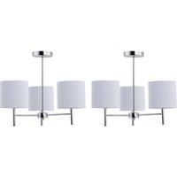 First Choice Lighting Set of 2 Brea - Chrome 3 Light Fittings with White Pleated Shades in Silver