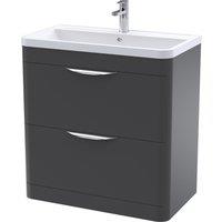 Balterley Contemporary Floor 2 Drawer Bathroom Vanity Unit, Dark Grey, 755mm in Grey