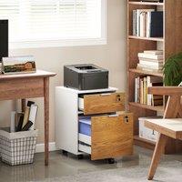 HOMCOM 2 Drawer Vertical Filing Cabinet Lockable File Cabinet on Wheels in Brown
