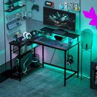 HOMCOM L Shaped Desk with LED Lights & Storage, Black