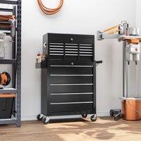 HOMCOM Rolling Tool Cabinet on Wheels with 14 Drawers, Pegboard & Side Rack, Lockable Top Tool Chest & Roller Cabinet Combo for Workshop & Hom