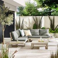 FurnitureboxUK Brisa Solid Wood 5 Seat Outdoor Sofa Set in Off-White