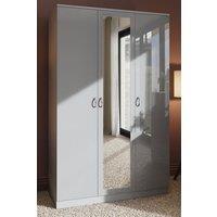 FWStyle High Gloss Grey 3 Door Mirrored Triple Wardrobe