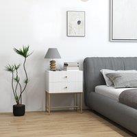 HOMCOM Modern Bedside Table with 2 Drawers for Bedroom in White | Size: 1 Pack