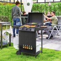 OUTSUNNY 4 Burner Gas Barbecue Grill Portable Gas BBQ Grill with Lid, Black