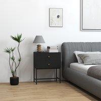HOMCOM Modern Bedside Table with 2 Drawers for Bedroom in Black | Size: 1 Pack