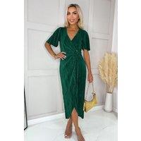 AX Paris Women's Teal Short Sleeve Plisse Wrap Midi Dress | Size: 8