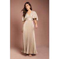 Coast Women's Batwing Pleated Metallic Midaxi Dress in Gold | Size: 12