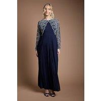 Coast Women's Scallop Embellished Pleated Maxi Bridesmaid Dress in Navy | Size: 14