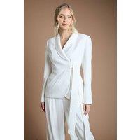 Coast Women's Wrap Front Satin Lapel Wedding Blazer in Ivory | Size: 12