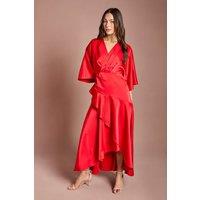 Coast Women's Satin Back Crepe Ruffle Wrap Midi Dress in Flame Red | Size: 10