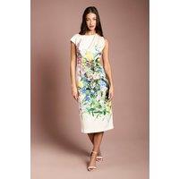 Coast Women's Floral Printed Satin Pencil Dress in Ivory | Size: 14