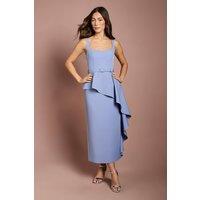 Coast Women's Crepe Belted Ruffle Skirt Pencil Dress in Slate Blue | Size: 14
