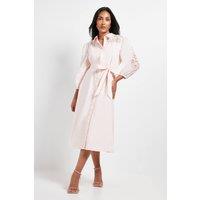 Wallis Women's Petite Occasion Cotton Cutwork Detail Shirt Dress in Blush | Size: 12