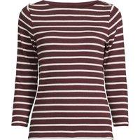 Lands' End Women's Striped Three Quarter Sleeve Boatneck Cotton Top in Burgundy | Size: 14-16