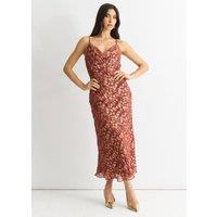 Gini London Women's Brown Viscose Animal Jacquard Cowl Midi Dress | Size: 16