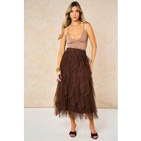 Sarta Women's Layla Layered Tulle Maxi Skirt in Brown | Size: Medium