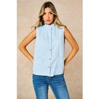 Sarta Women's Candy Stripe Cotton Rich Denim Gilet in Blue | Size: Large