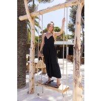 South Beach Women's Dobby Broderie Strappy Back Midi Dress in Black | Size: 16