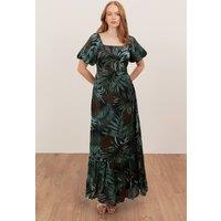 Lovedrobe Women's Square Neck Short Sleeve Maxi Dress in Dark Green | Size: 16