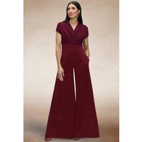 Hot Squash Women's Cap Sleeved Wide Leg Jumpsuit in Wine | Size: 14