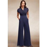 Hot Squash Women's Cap Sleeved Wide Leg Jumpsuit in Navy | Size: 10