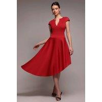 Goddiva Women's Cap Sleeve Skater High Low Midi Dress in Red | Size: 10