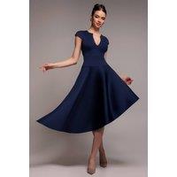 Goddiva Women's Cap Sleeve Skater High Low Midi Dress in Navy | Size: 14