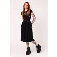 Hell Bunny Women's Ashleigh Black Gathered Midi Skirt with Studded D-Ring Pockets Straps | Size: 3XL